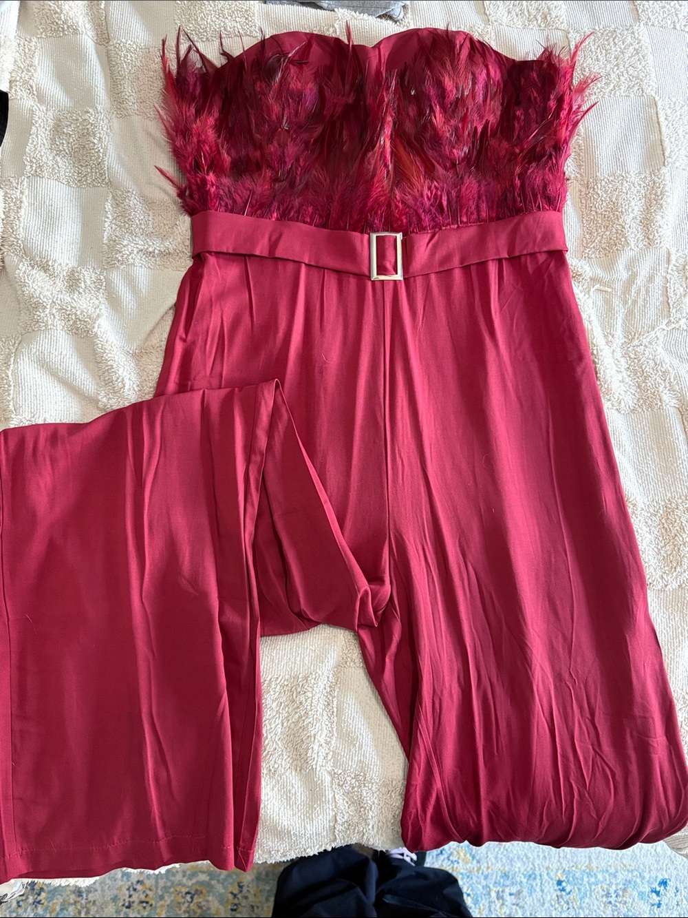 Red strapless jumpsuit